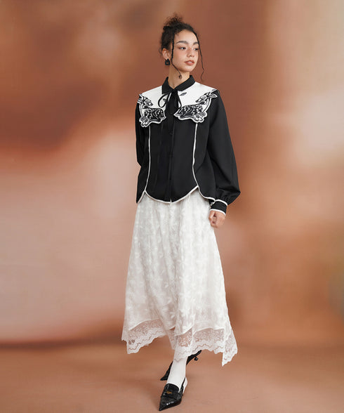 Deer Embroidery Collar Blouse